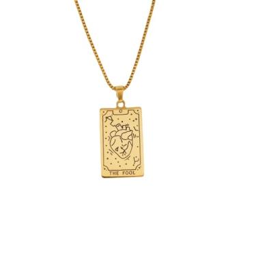 Imagem de Luva Jewelry Colar feminino com cartão de tarô - pingente espiritual banhado a ouro 18K - impermeável antimanchas - colar de astrologia - presente místico de Natal, Small, Aço inoxidável, Sem Pedra