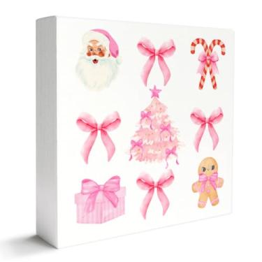 Imagem de Placa de decoração de madeira de Feliz Natal, Coquete rosa, Papai Noel, doce, inverno, Natal, Natal, Natal, decoração de casa, presentes de inverno para mulheres e homens