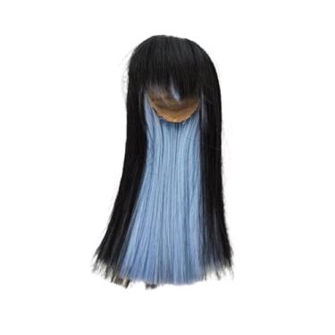 Imagem de Peruca de boneca de fibra de alta temperatura 1/8 bjd cabelo preto e azul acessórios de boneca bjd