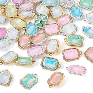 Imagem de Spritewelry Pingentes de strass de vidro, redondo, oval, coração, brilhante, colorido, vintage, facetado, pedras preciosas, pingentes para fazer joias, pulseira, colar, brinco, Metal não precioso