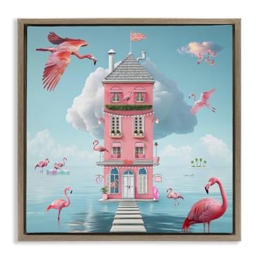 Imagem de Stupell Industries Arte de parede em tela flutuante dourada Flamingo Hotel on Water, design por Lori Lea Studios, 63 x 63 cm