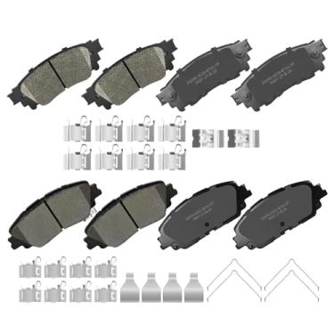 Imagem de YxpBrake Pastilhas de freio dianteiras traseiras de cerâmica com ferragens adequadas para Toyota Camry 2018-2024, Corolla 2022 2023, RAV4, Avalon, Venza, C-HR 2019-2023, Lexus ES250, ES300h, ES350