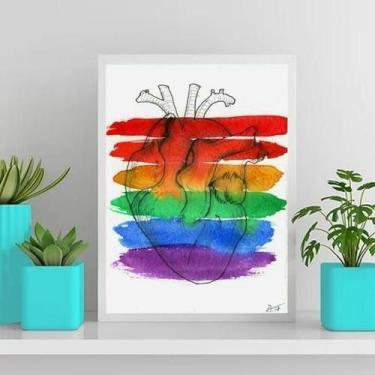 Imagem de Quadro Decorativo Coração Gay 45X34Cm Com Vidro - Branca - Quadros On-