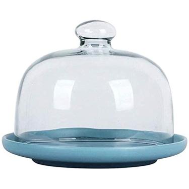 Imagem de 3FLQOOPP Suporte de bolo bandeja de exibição de sobremesa mesa de sobremesa doméstica, cúpula de vidro transparente de 15 a 25 cm, bandeja de cerâmica para salada, pizza, bar, restaurante, caixa de