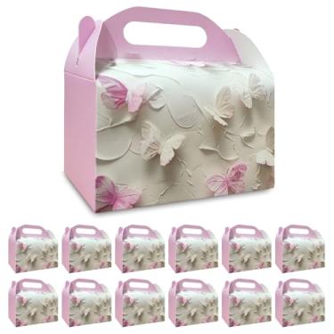 Imagem de SOHOMEG Conjunto de 12 peças de pequenas caixas de lembrancinhas de festa de aniversário rosa, caixas de guloseimas de borboleta, lanches, caixas de doces rosa, papelão, aniversário infantil, bebê