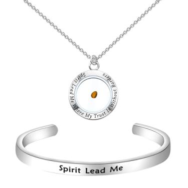 Imagem de LQRI Spirit Lead Me Conjunto de pulseira de colar cristão semente mostarda fé joias religiosas versículo bíblico batismo comunhão presente, Small, Aço inoxidável, aço inoxidável