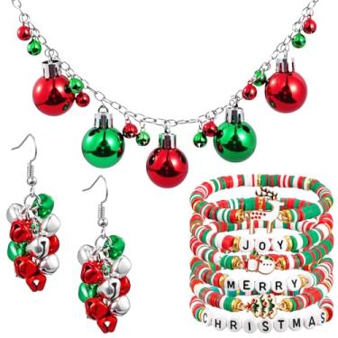 Imagem de Tondiamo Pacote com 9 pulseiras de joias de Natal, colares e brincos, pilhas de doces alegres e alegres para presentes femininos
