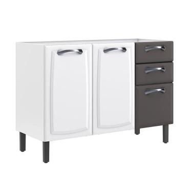 Imagem de Balcão De Cozinha Itatiaia Em Aço 3 Portas 2 Gavetas Branco E Grafite Sem Tampo New Premium