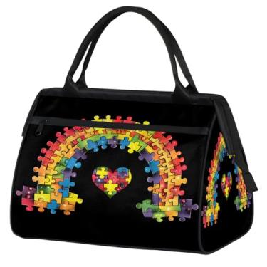 Imagem de Bolsa pequena para o fim de semana para mulheres e homens, com autismo, colorida, dobrável, para viagem, bolsa esportiva leve para academia, Cor: 27, 15.2*8.3*11.6 inch, Moderno