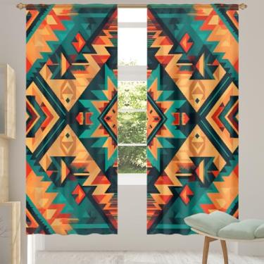 Imagem de 2 conjuntos de painéis étnicos astecas boêmia retrô cortinas transparentes arejadas com filtro leve painéis de cortina leve cortina de porta para janela para sala de estar, quarto, jantar, 192 cm de