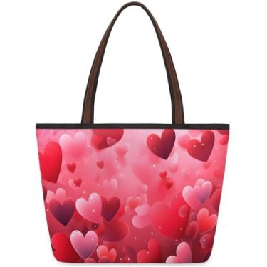 Imagem de hongjinglin Bolsa grande para mulheres coração rosa amor trabalho sacos de pano com zíper reutilizável mercearia bolsa casual viagem pernoite tote bolsas adequadas para viagens, trabalho, férias