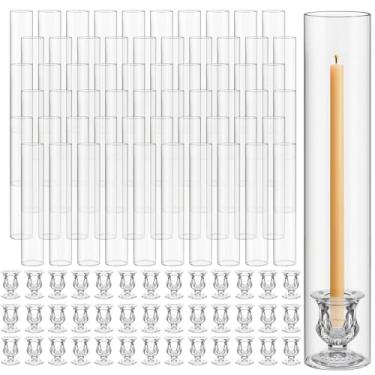 Imagem de Teenyyou Conjunto de 60 castiçais de vidro Hurricane de 30 cm em formato de tubo sem fundo e castiçais transparentes de 4,8 cm para mesa de festa de casamento