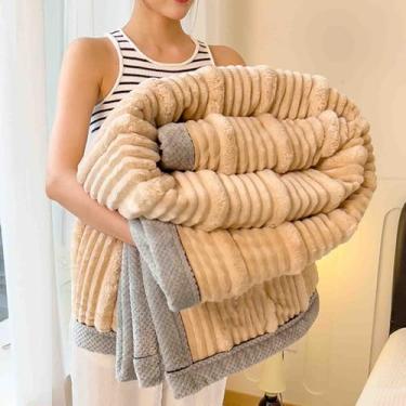 Imagem de Cobertor de lã cobertor e mantas ponderado fofo feminino masculino adulto cachecol longo duplo solteiro para sofá inverno grosso e quente macio e confortável outono lavável na máquina (marrom, 150 x