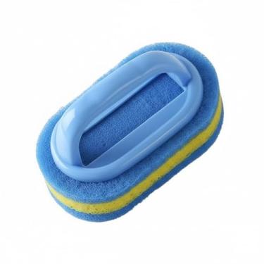 Imagem de Esponja de Limpeza com Alça, Azul e Amarelo, Dupla Face, para Cozinha e Banheiro
