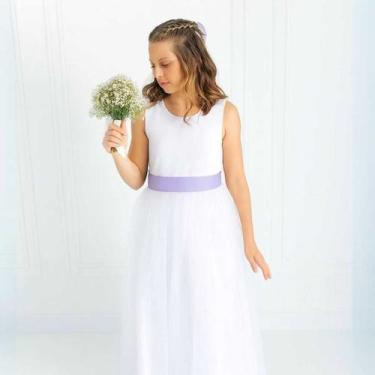 Imagem de Vestido Longo branco Faixa Lisa Lilas Infantil com Saia Tule Branco fa