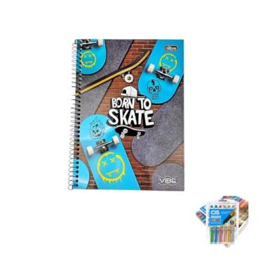 Imagem de Kit Caderno Universitário Vibe Masculino 20 Matérias + Caneta Trigel Metálica + Marcador Artístico Brush Metallic