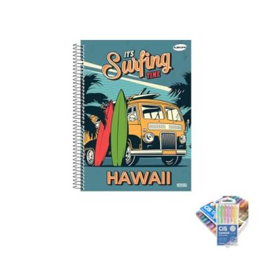 Imagem de Kit Caderno Masculino Capa Dura 96 Folhas + Caneta Trigel Metálica 1.0mm + Marca Texto Lumini Pastel 6 Cores