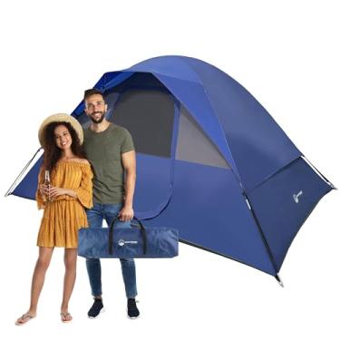 Imagem de Barraca de acampamento para 5 pessoas – Inclui bolsa de transporte e mosca – Barraca fácil de montar para mochilão, caminhadas ou uso na praia da Wakeman Outdoors (azul)