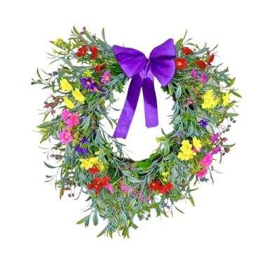 Imagem de oshhni Guirlanda de Coração para Porta de Entrada, Guirlanda Floral em Arco, de Gipsofila, de Flores com Laço para Celebração, Festa no Pátio ou Ambientes, Roxo