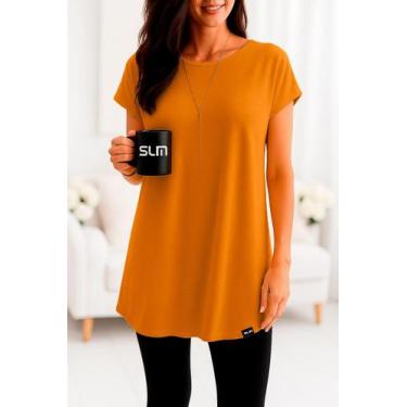 Imagem de Vestido Camisetão Slim Fitness Feminino Casual Verão, Laranja, G