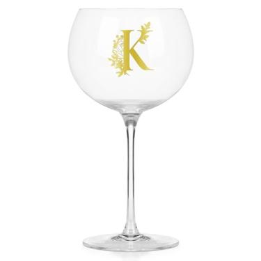 Imagem de Onebttl Taças de vinho personalizadas com haste, presentes de vinho fofos para mulheres, presentes com monograma para amantes de vinho em aniversários de Natal, com letra K