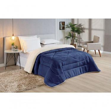 Imagem de Coberdrom Casal Padrão Sherpa Pele De Carneiro Conforto 01 Peça - Marinho