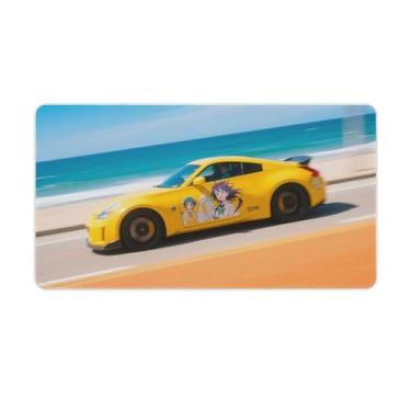 Imagem de HouLaiZhe JDM Tapetes de mesa para carro esportivo amarelo JDM Car Cool Speed Gaming Mouse pads de mesa grandes para teclado de mesa tapete de computador 40 x 75 cm