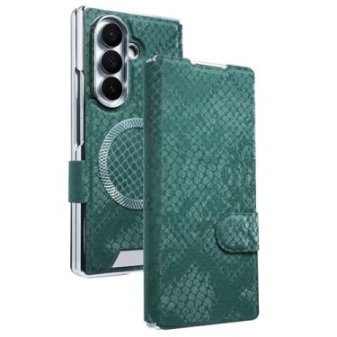 Imagem de LTLMYDAM Capa magnética para Samsung Galaxy Z Fold 7, capa protetora de tela flip de couro com tudo incluído, à prova de choque, verde, dobrável 7