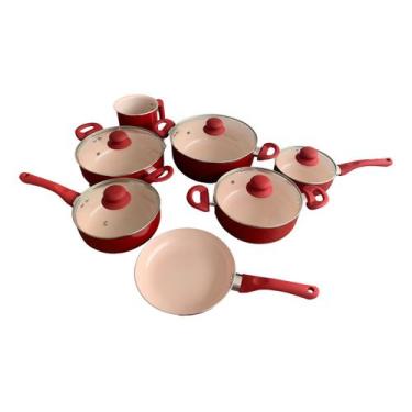Imagem de Jogo de Panelas 7 Peças Cerâmica Linha Toronto Vermelha - RIO HOME