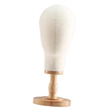 Imagem de harayaa Cabeça de manequim com suporte para chapéus, multifuncional, profissional e, ideal para prática de penteados. Base de madeira e capa de, Altura 43cm