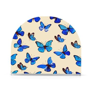 Imagem de CEBUGI Porta-guardanapos para mesas porta-guardanapos de acrílico borboletas azuis porta-guardanapos de papel para decoração de festa de jantar de cozinha