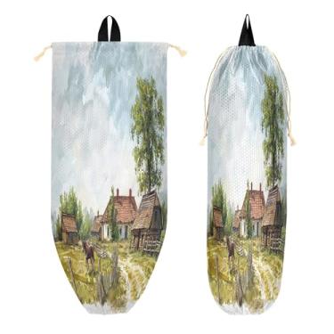 Imagem de xigua Village with Horses Suporte de parede de plástico com cordão 1 pacote, organizador de sacolas de compras reutilizável para bolsas, meias, roupas íntimas e gravatas