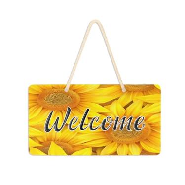 Imagem de Burbuja Placa de boas-vindas girassóis para porta da frente, placa de boas-vindas de PVC para pendurar na parede, decoração de férias, 15 x 28 cm