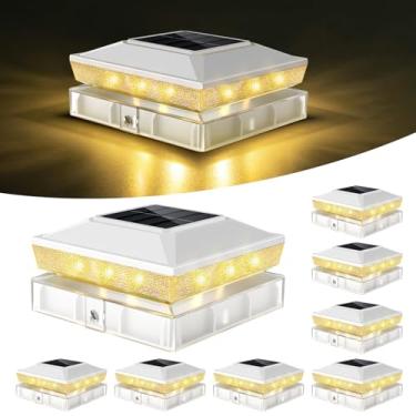 Imagem de vighep Luzes de poste solares 4 x 4 para ambientes externos com 2 modos de cor, pacote com 8 lâmpadas brancas de cerca alimentadas por energia solar, à prova d'água, ajuste de 9 x 9 cm, 4 x 10 cm