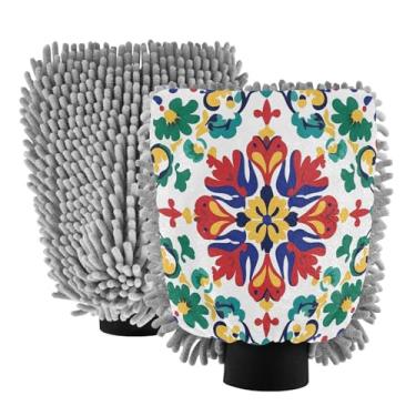 Imagem de STAYTOP Luvas de lavagem de carro retrô estilo mexicano, 2 peças, luvas de microfibra de chenille, sem arranhões, panos de esponja de lavagem ultra absorventes para carros, limpeza doméstica - M