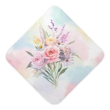 Imagem de Burbuja Toalha de banho para bebê com flores pastel - Toalha com capuz de musselina macia e absorvente para recém-nascidos, 89 x 89 cm