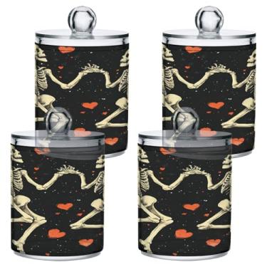 Imagem de STAYTOP 2 frascos de boticário para banheiro com etiquetas de coração de amor e caveira – Recipiente de acrílico de plástico transparente para bola de algodão, cotonete, grão de café