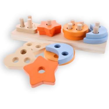 Imagem de Brinquedo Educativo de Madeira Infantil 3+, Encaixe de Formas e Tabuleiro de Contagem – Estimula Coordenação Motora, Cores, Números e Raciocínio Lógico – Opções Columns e Matchboard (One in One)
