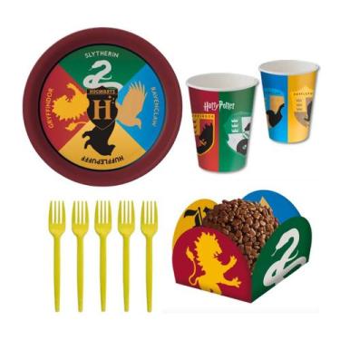 Imagem de Kit Festa Harry Potter: 8 Copos 200 ml + 8 Pratos 18 cm + 8 Garfos + 4
