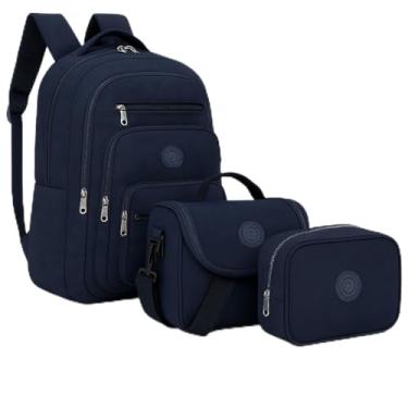 Imagem de Mochila Escolar Infantil Kit Bolsa Grande De Costas Reforçada Com Lancheira Térmica e Estojo Box Impermeável Juvenil Adolescente Passeio Viagem Notebook Menina Menino Unissex (Azul Escuro)