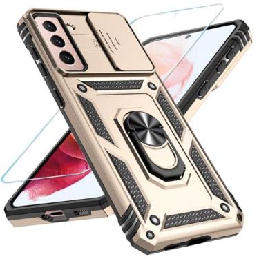 Imagem de SunStory Capa de celular para Samsung Galaxy S21 Plus 5G com protetor de tela HD e capa de câmera deslizante e suporte de anel girado, [grau militar] [2 em 1] capa de telefone para Galaxy S21 Plus de