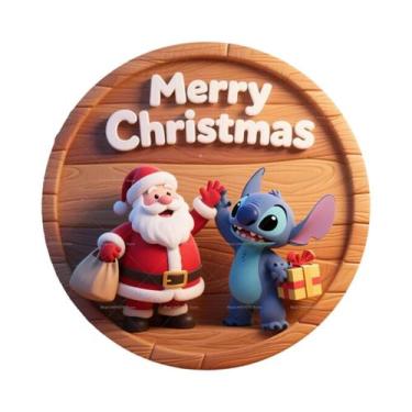 Imagem de Feliz Natal Placa Redonda De Madeira Personalizada Com O Personagem Di