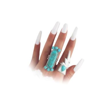 Imagem de Navirix Anéis longos de dedo inteiro turquesa Boho para mulheres e homens, anéis de articulação ocidentais robustos e exclusivos, anéis de polegar de sinete de banda étnica vintage joias, Liga de aço
