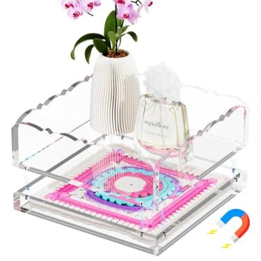 Imagem de Bandeja de acrílico recortada de 15,8 cm x 15,8 cm com bandeja transparente magnética de 1,5 cm de profundidade, organizador de joias com almofadas antiderrapantes, para inserir fotos, arte, bordado
