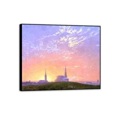 Imagem de Evening by Caspar David Friedrich Impressões em tela Well Decor The World Classic Art Reproduções de arte grande giclee arte de parede para sala de estar decoração de casa 85 x 70 cm (83.8x68.6 cm