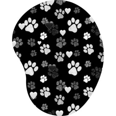 Imagem de Mouse Pad Ergonômico Gota Patas de Animais e Corações Preto Branco