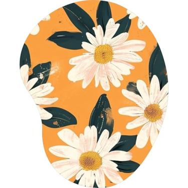 Imagem de Mouse Pad Ergonômico Gota Margaridas Brancas Fundo Laranja