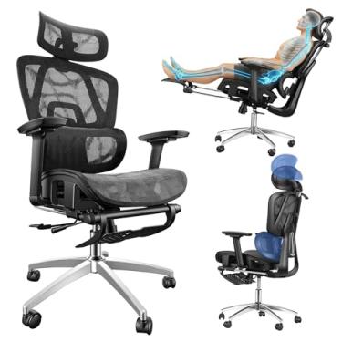 Imagem de Cadeira de escritório com apoio para os pés, Encosto Ajustável em 145°, Apoio Lombar Ajustável, Apoios de Braços e Cabeça 3D, Cadeira de Trabalho Giratória com Rodas, Capacidade de Carga 150KG