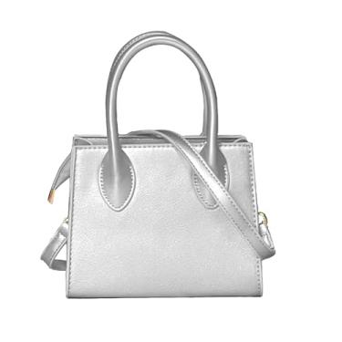 Imagem de Sacolas transversais pequenas para mulheres de couro sintético, bolsas e bolsas de mão fofas, Prata, Fahsion