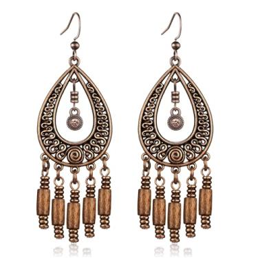 Imagem de Brincos femininos com pingente boêmio de prata/ouro, na moda, feitos à mão, vintage, delicados, lindos brincos de verão, acessórios de moda, joias para presentes. (A39 pingente de borla de gota d'água